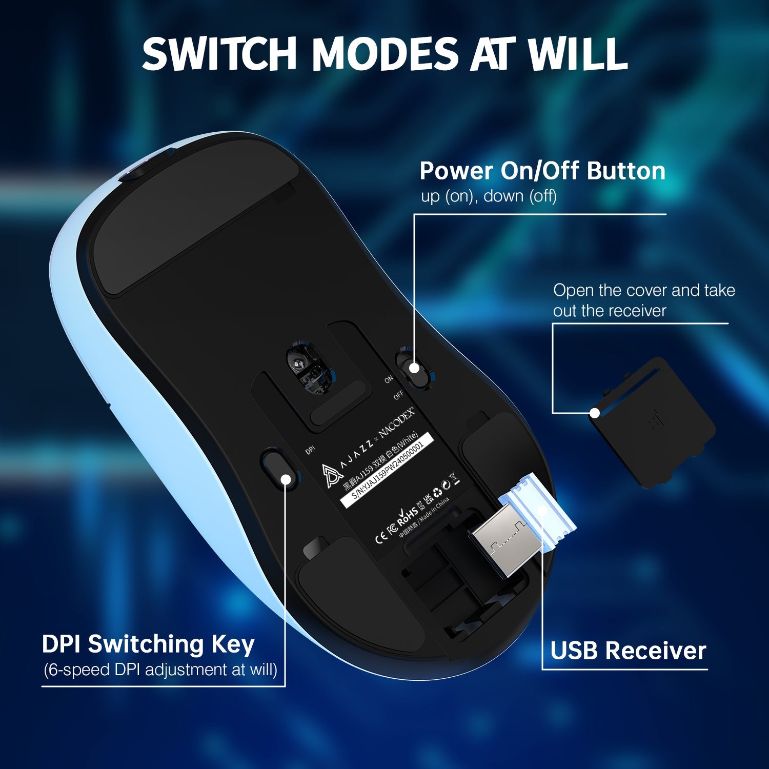 ATTACK SHARK x AJ159P Tri-mode Oyuncu Mouse Şarj Ünitesi İle