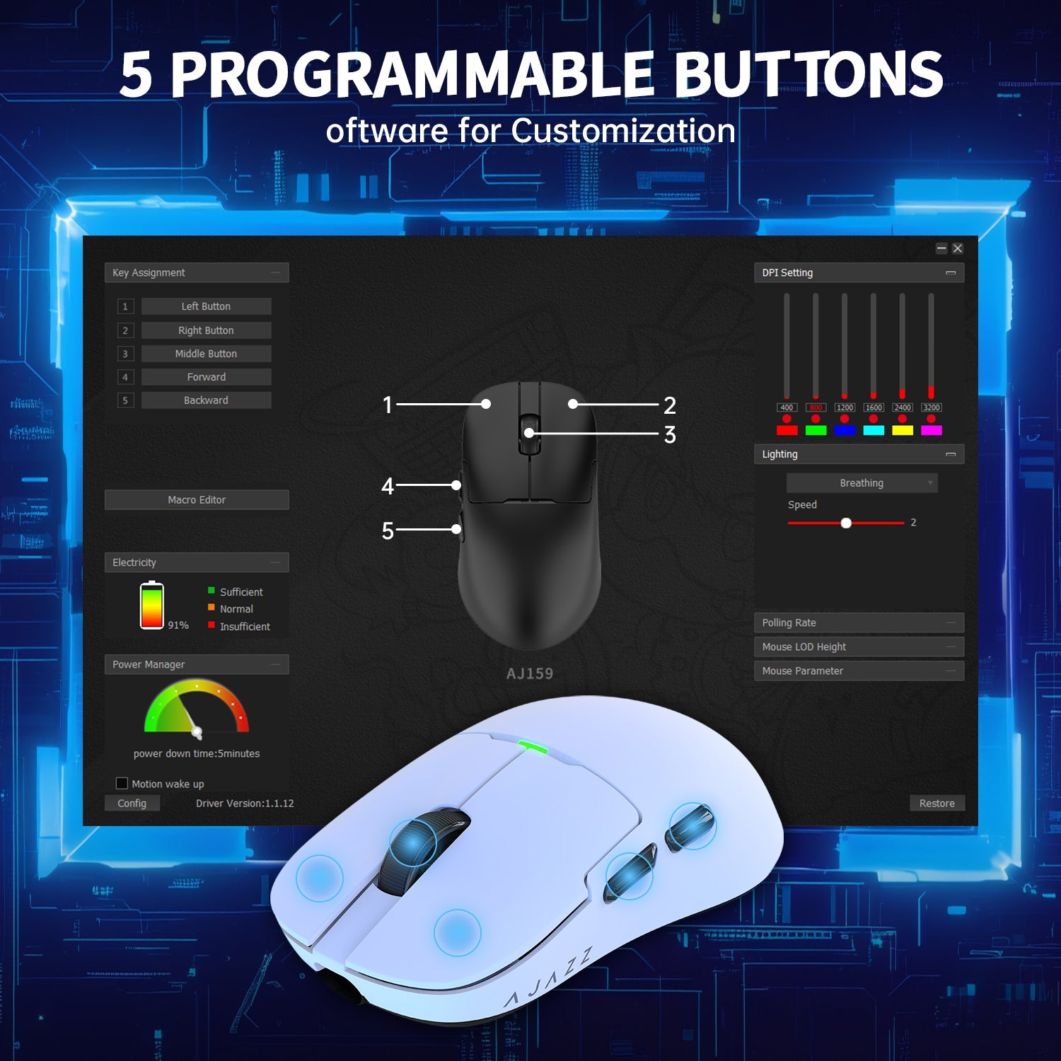 ATTACK SHARK x AJ159P Tri-mode Oyuncu Mouse Şarj Ünitesi İle