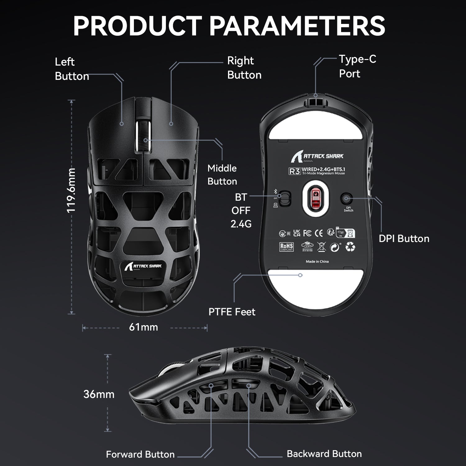 ATTACK SHARK R3 Magnesium Alloy Oyuncu Mouse 8K