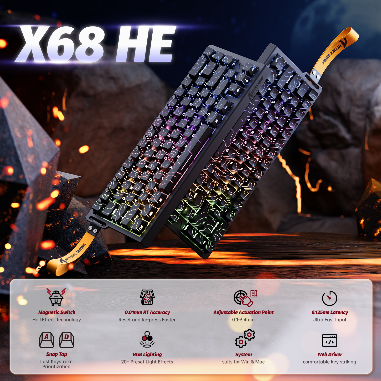 ATTACK SHARK X68 HE Rapid Trigger Klavye Manyetik Switch