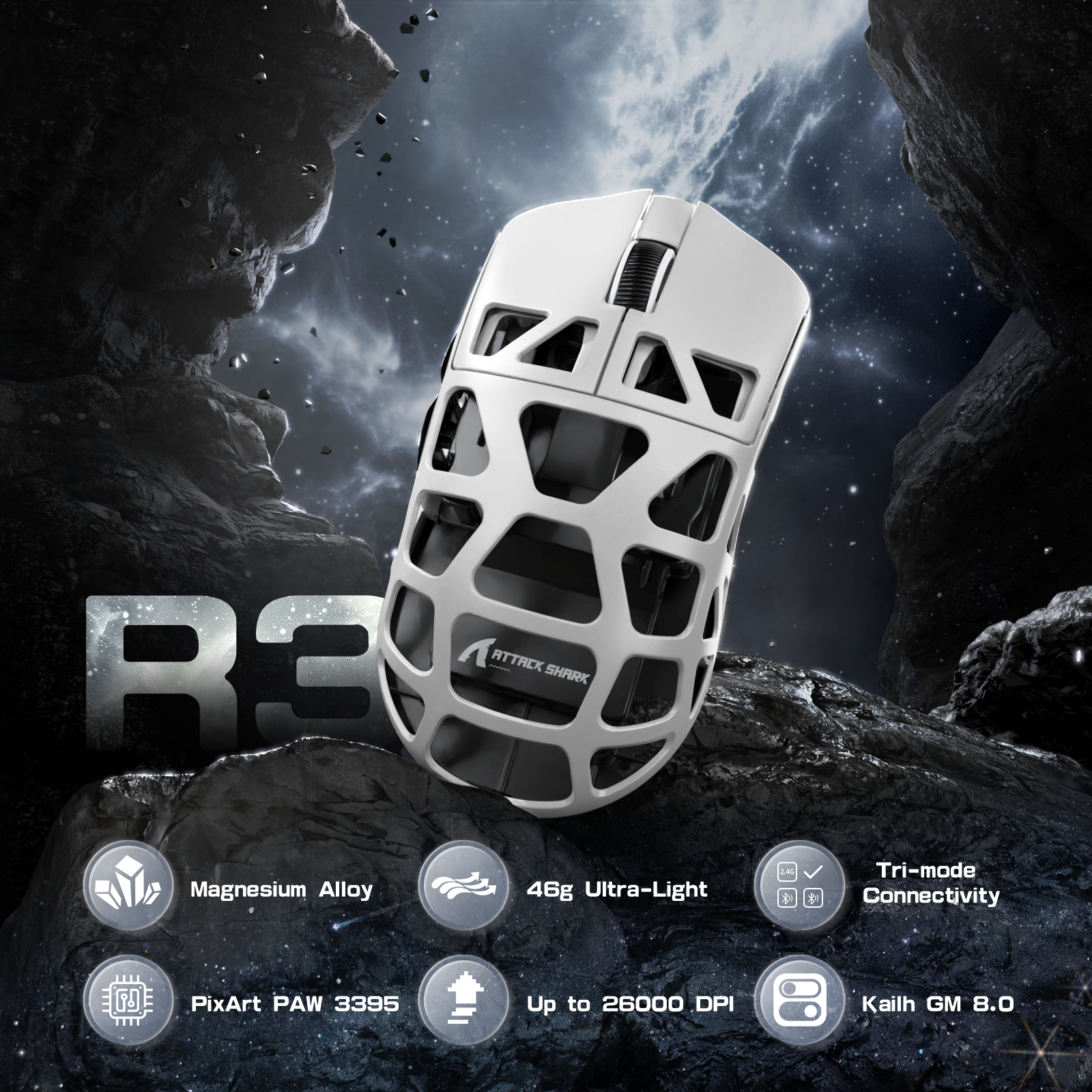ATTACK SHARK R3 Magnesium Alloy Oyuncu Mouse 8K