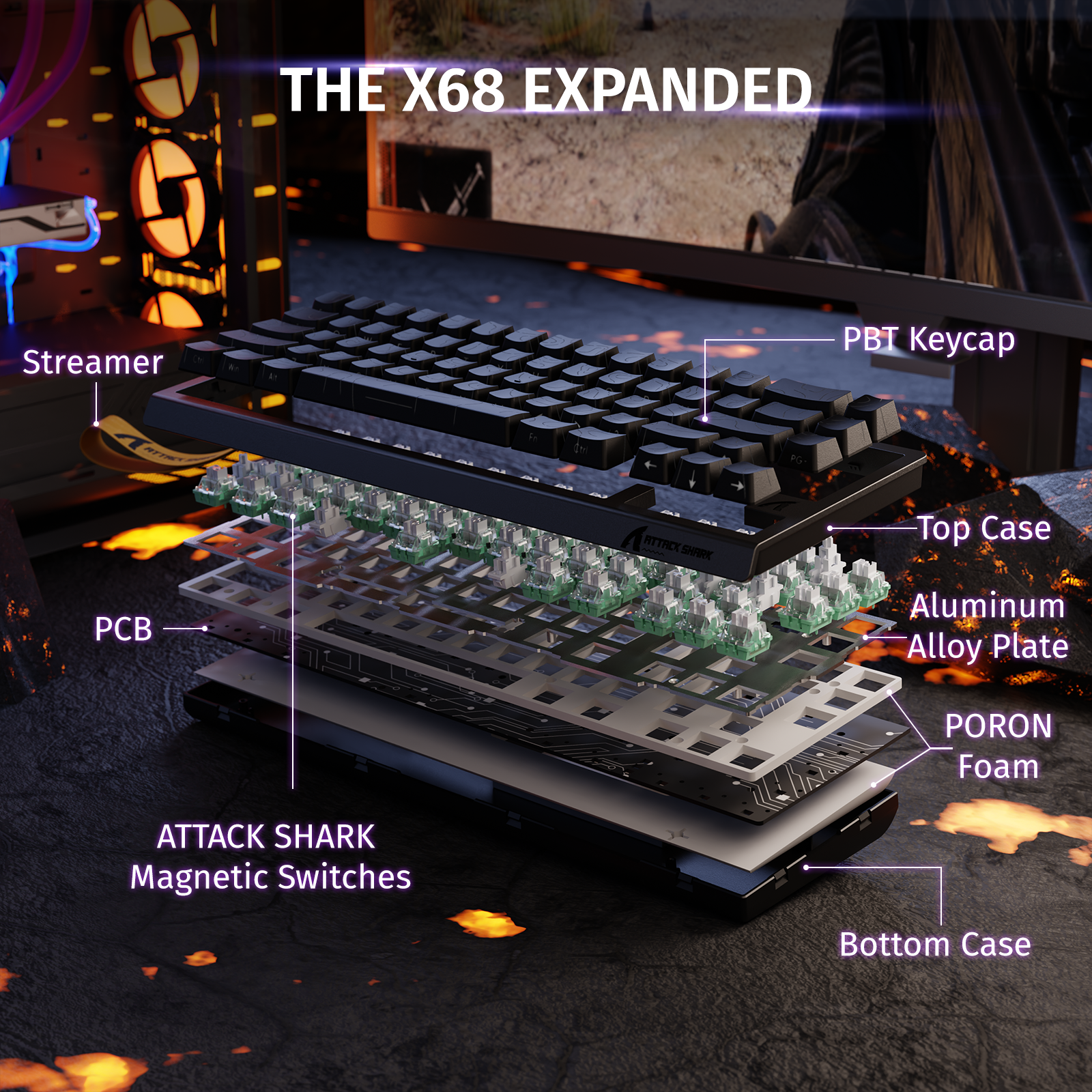 ATTACK SHARK X68 HE Rapid Trigger Klavye Manyetik Switch