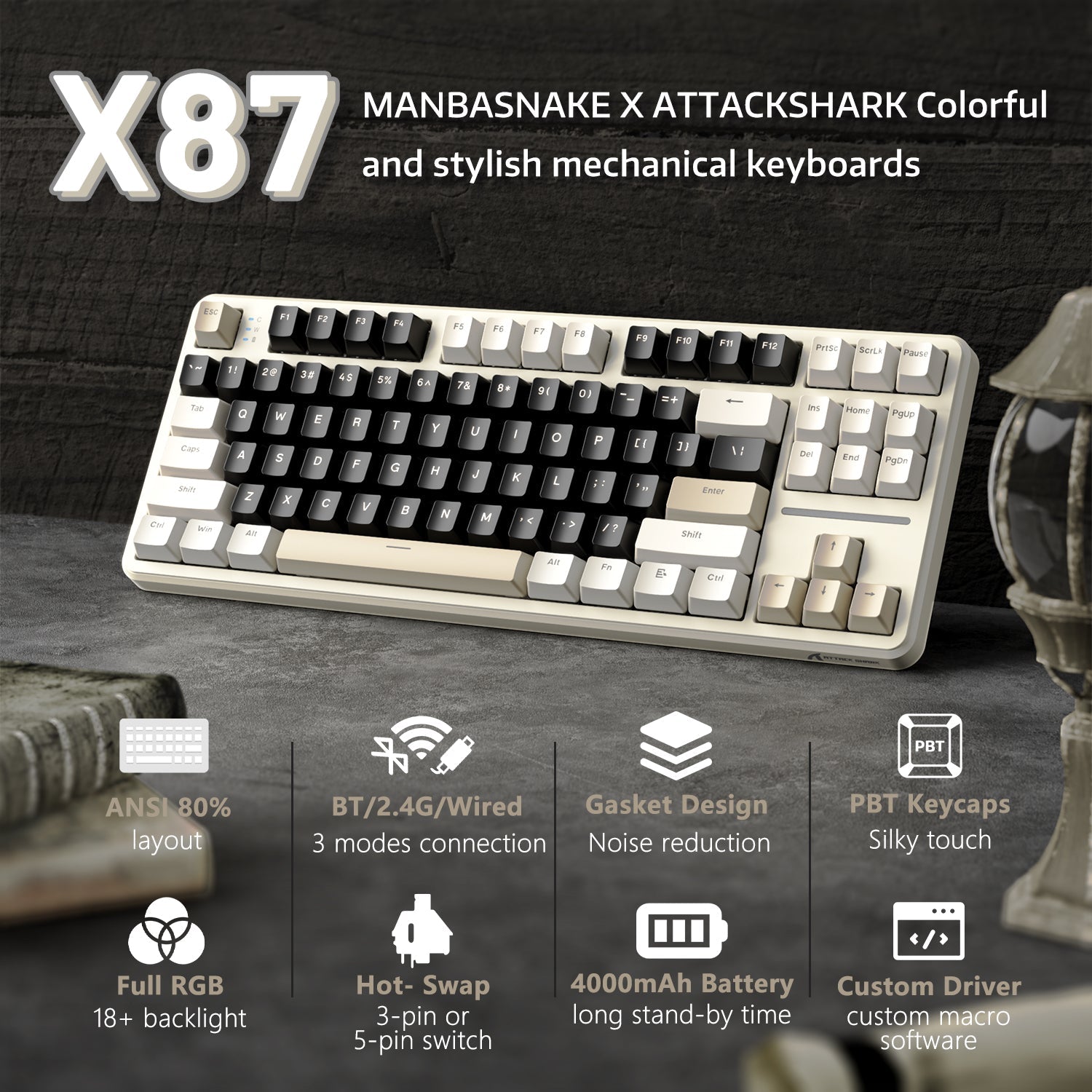 ATTACK SHARK X87 Tri-mode Gasket Mekanik Klavye