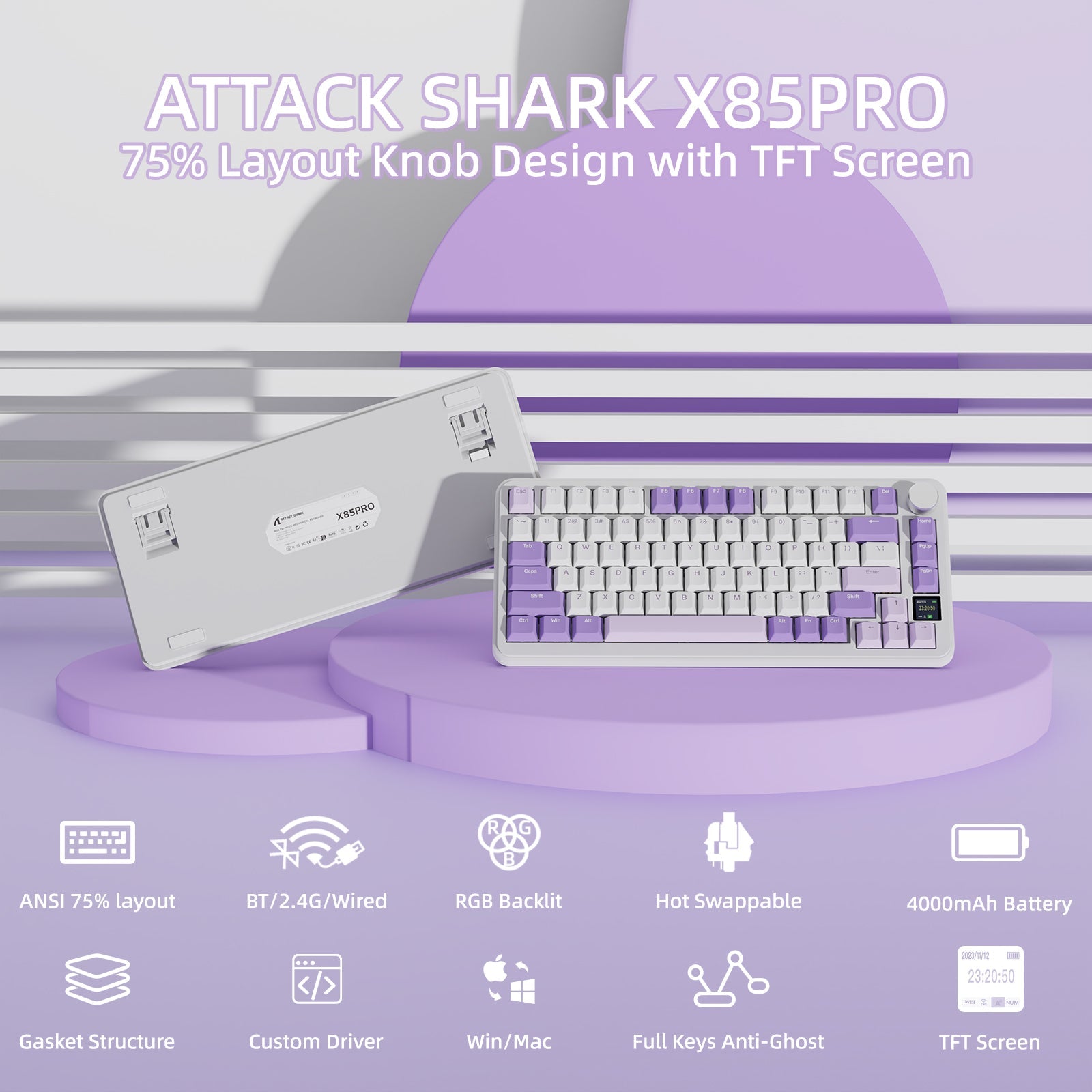 ATTACK SHARK X85PRO Tri-mode Gasket Mekanik Klavye