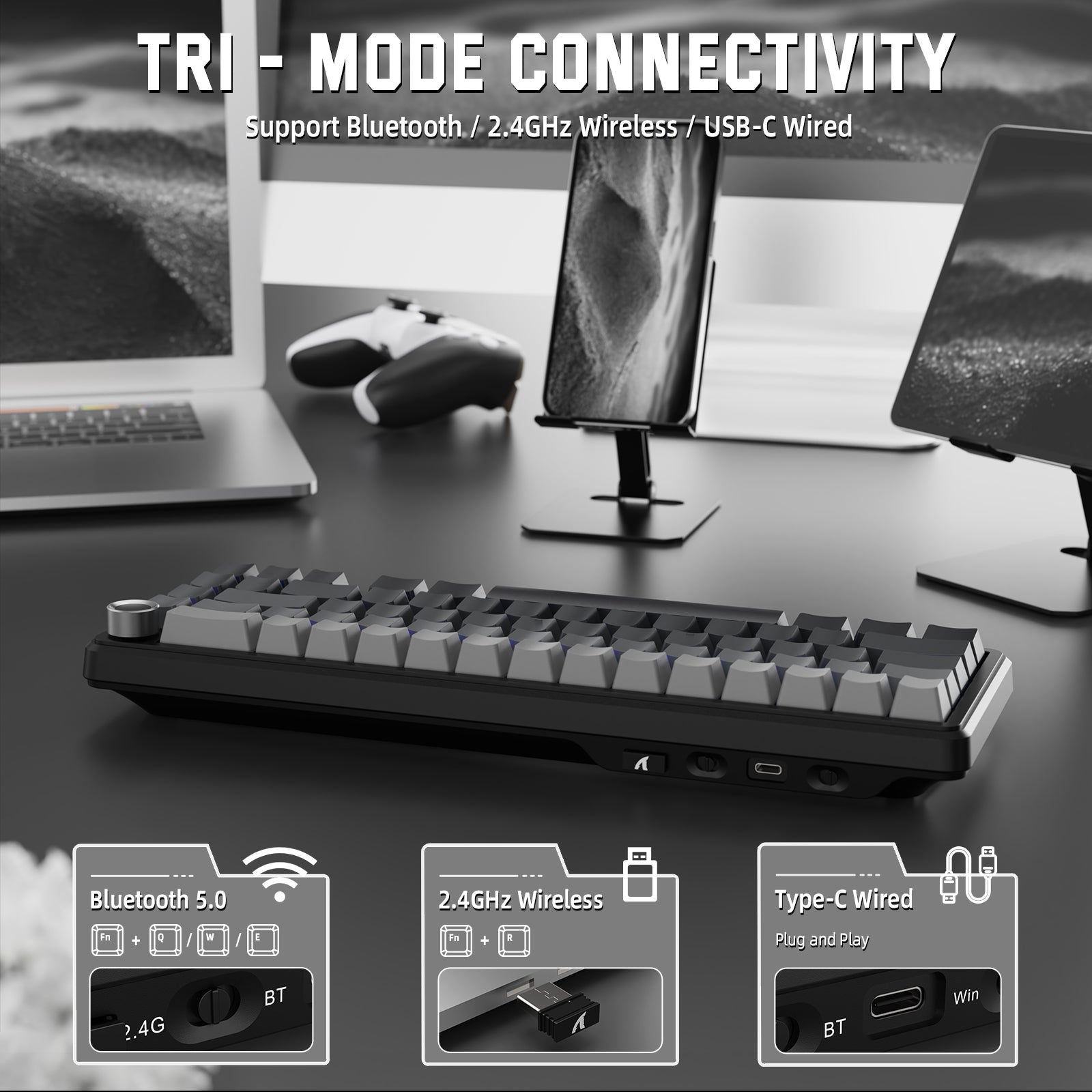 ATTACK SHARK X66 Wireless Mekanik Klavye with Side Printed PBT Tuş Takımı