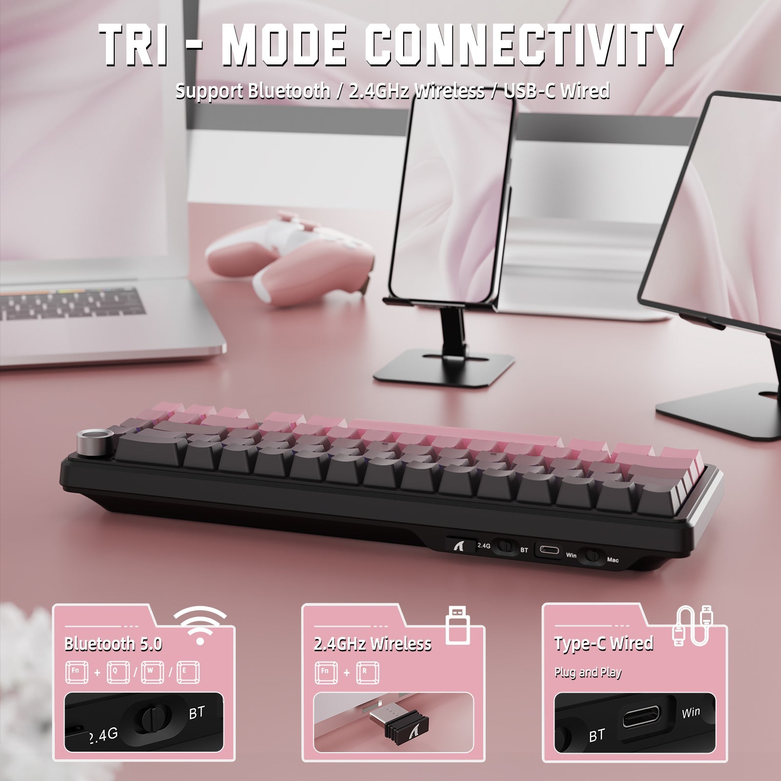 ATTACK SHARK X66 Wireless Mekanik Klavye with Side Printed PBT Tuş Takımı