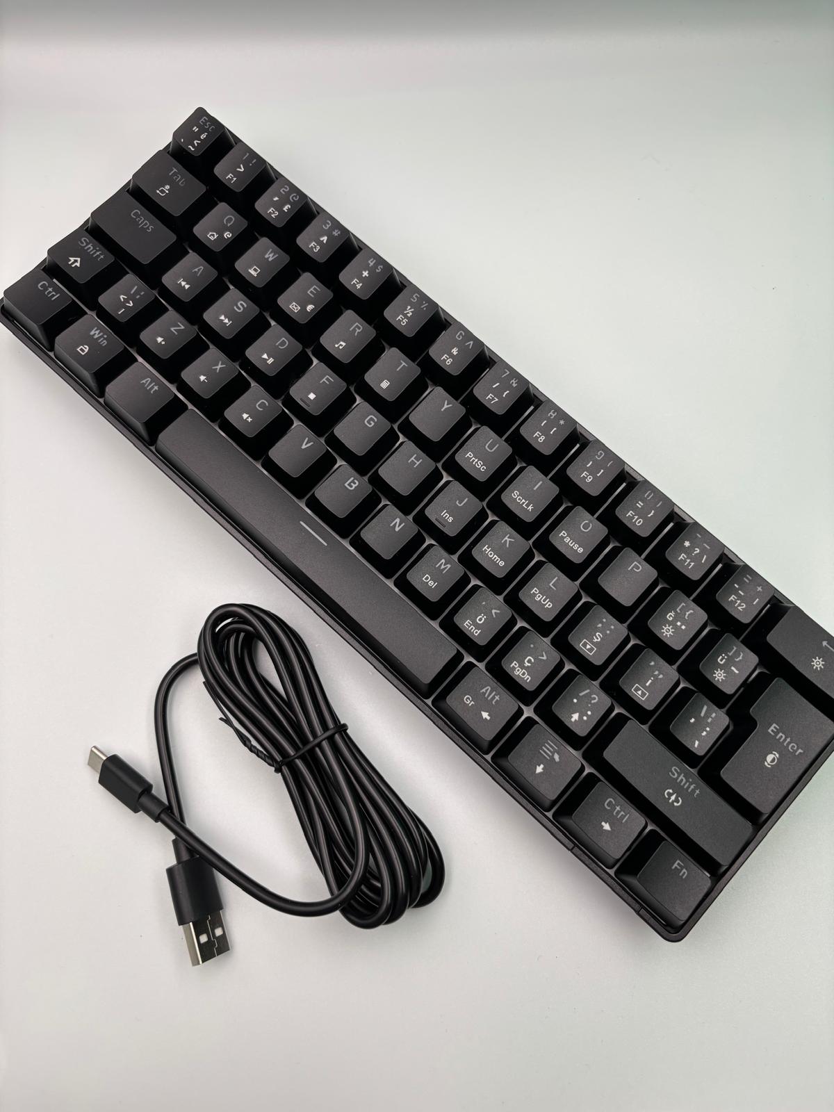 ZIYOULANG T60 Siyah Renk Kırmızı Switch RGB Mekanik Kablolu Driverli Oyuncu Klavyesi T60 Mini Türkçe Q Klavye