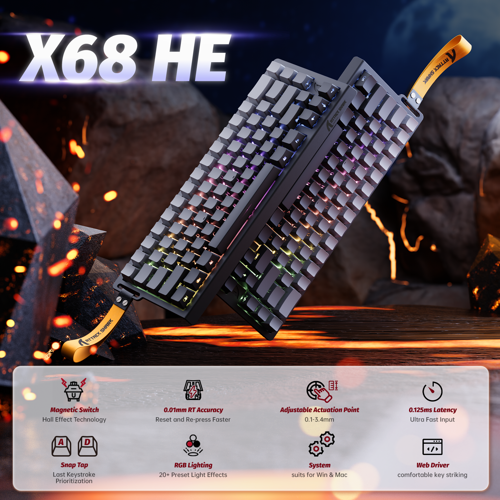 ATTACK SHARK X68 HE Rapid Trigger Klavye Manyetik Switch