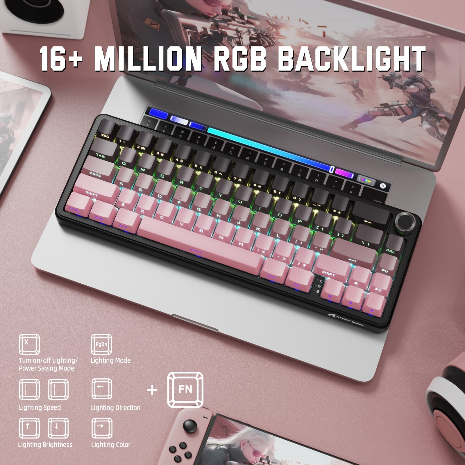 ATTACK SHARK X66 Wireless Mekanik Klavye with Side Printed PBT Tuş Takımı