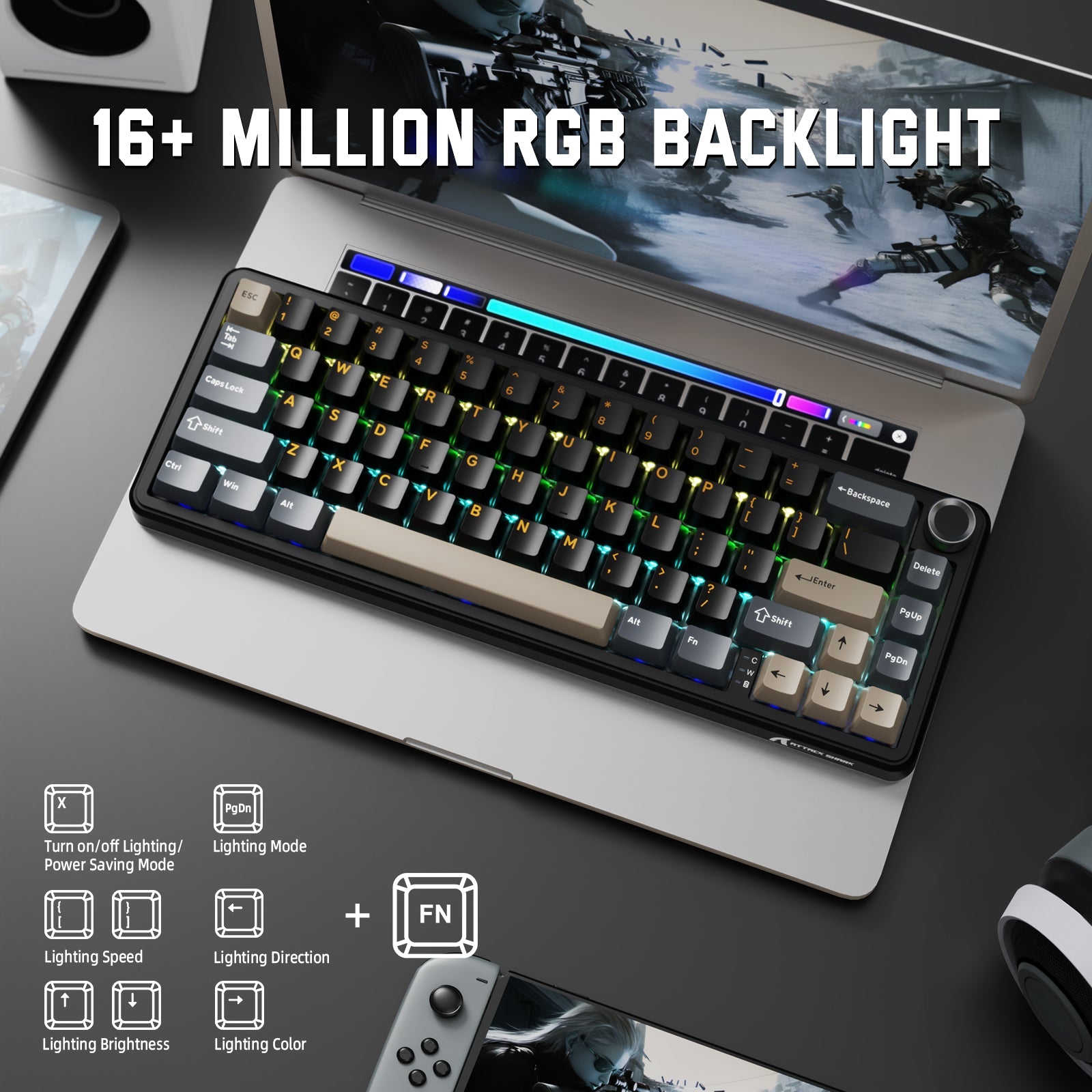 ATTACK SHARK X66 Wireless Mekanik Klavye with Side Printed PBT Tuş Takımı