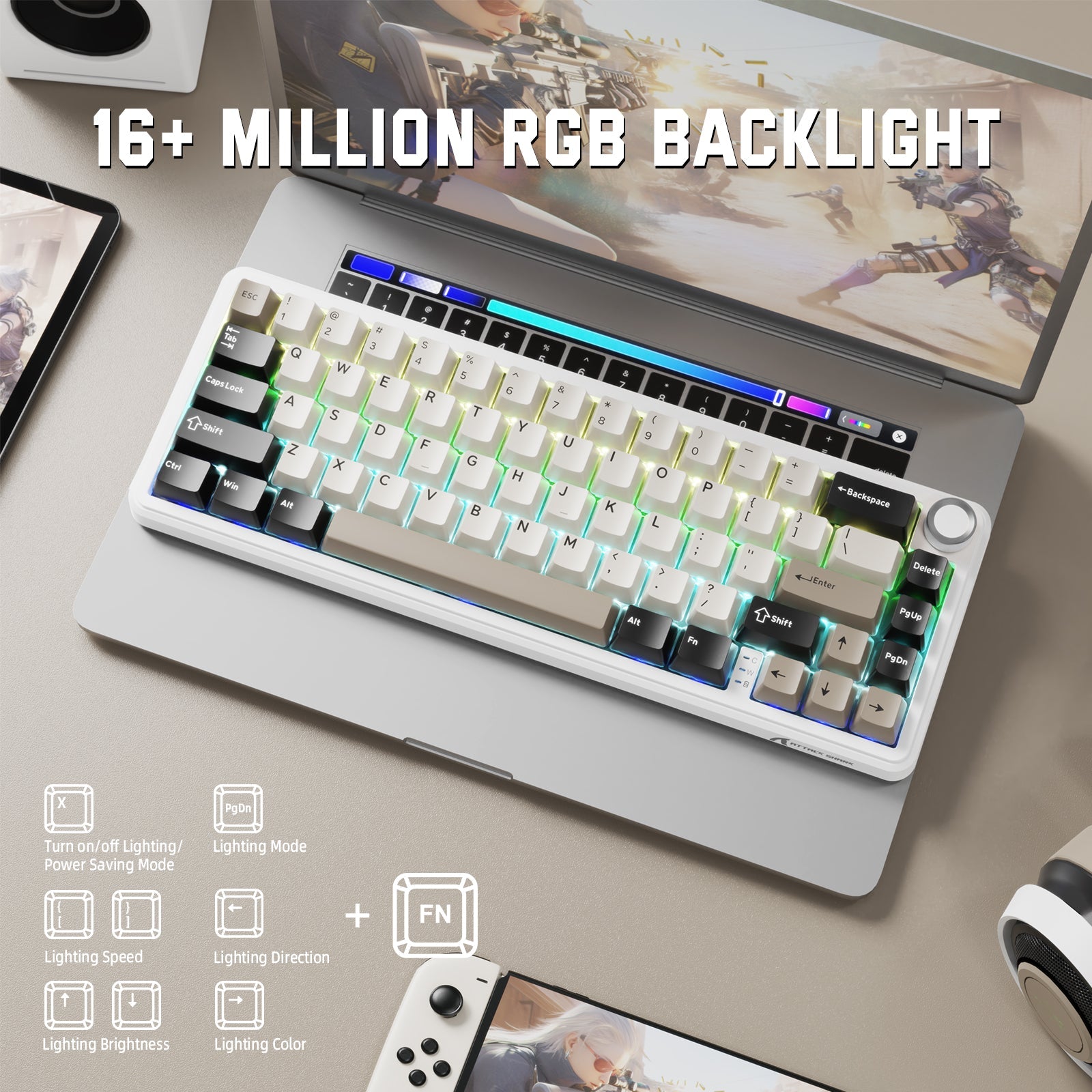 ATTACK SHARK X66 Wireless Mekanik Klavye with Side Printed PBT Tuş Takımı