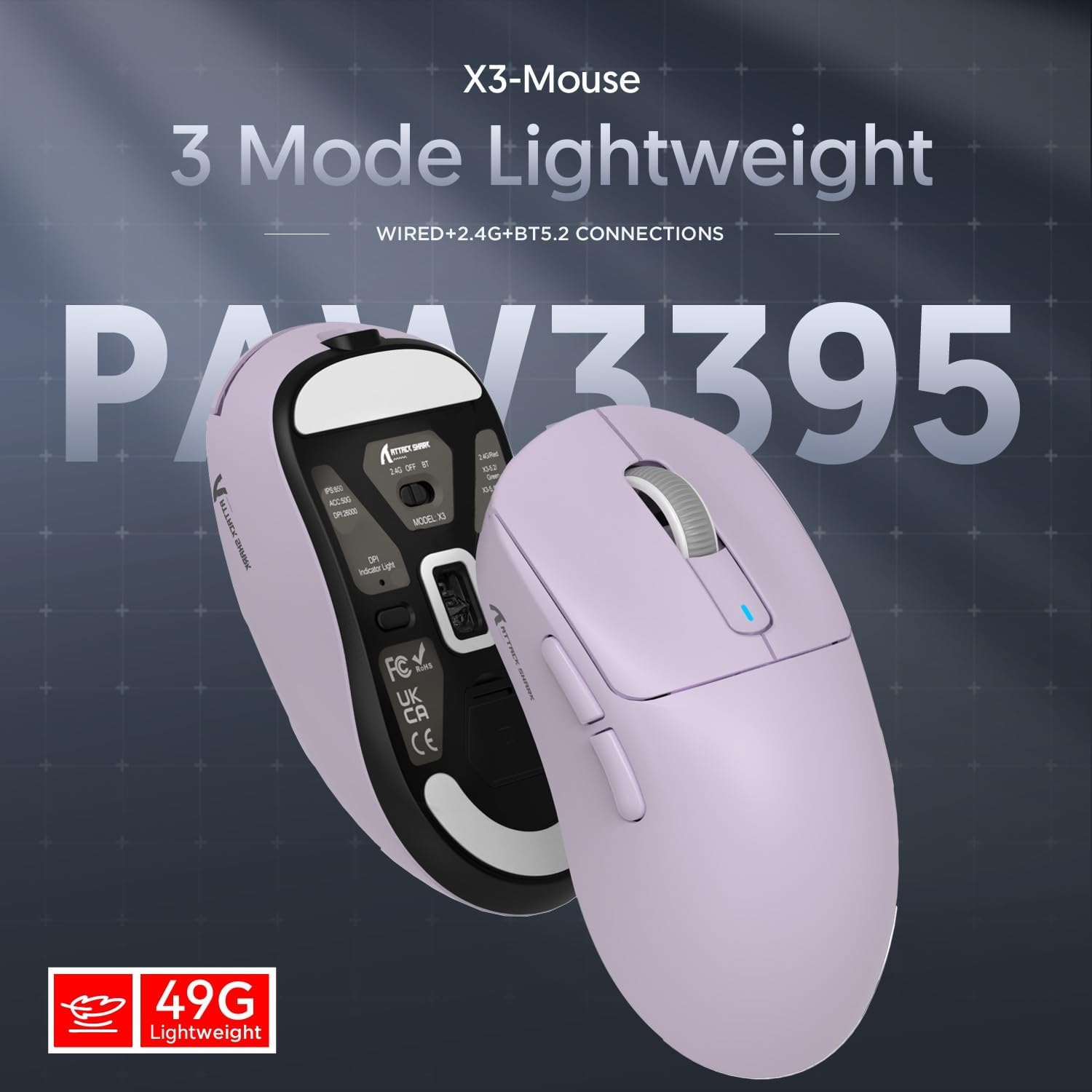 ATTACK SHARK X3 Kablosuz Oyuncu Mouse PAW3395 Superlight