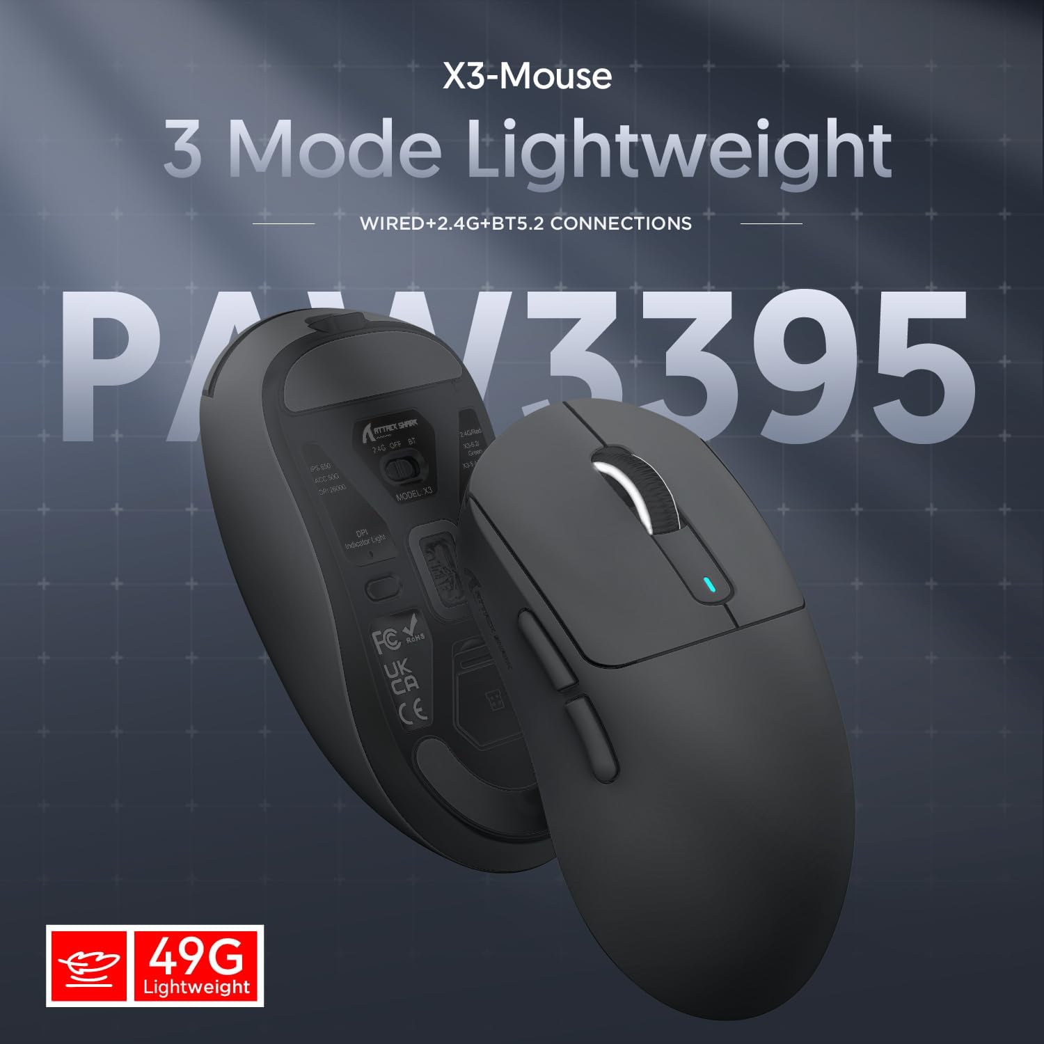 ATTACK SHARK X3 Kablosuz Oyuncu Mouse PAW3395 Superlight