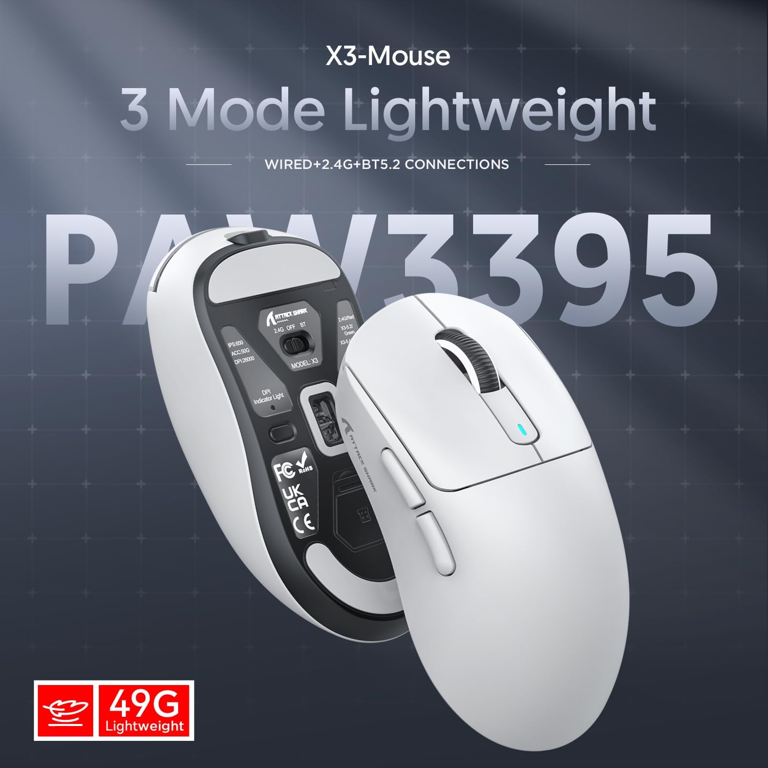 ATTACK SHARK X3 Kablosuz Oyuncu Mouse PAW3395 Superlight