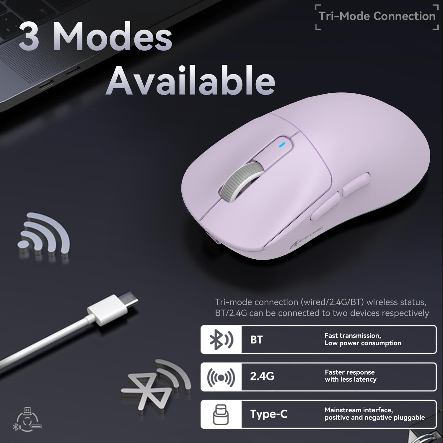 ATTACK SHARK X3 Kablosuz Oyuncu Mouse PAW3395 Superlight