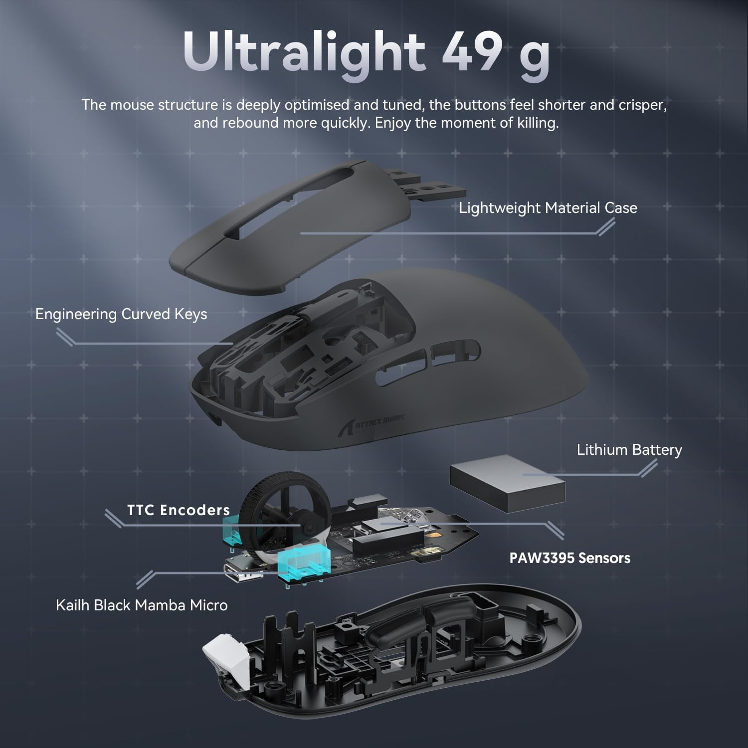 ATTACK SHARK X3 Kablosuz Oyuncu Mouse PAW3395 Superlight