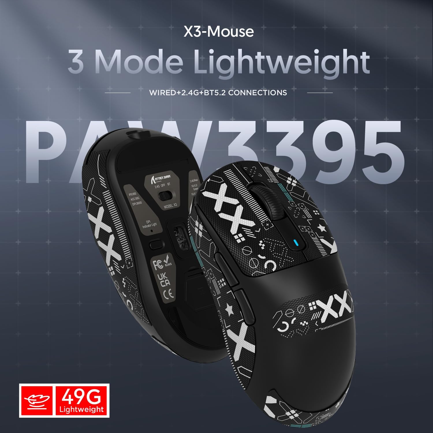 ATTACK SHARK X3 Kablosuz Oyuncu Mouse PAW3395 Superlight