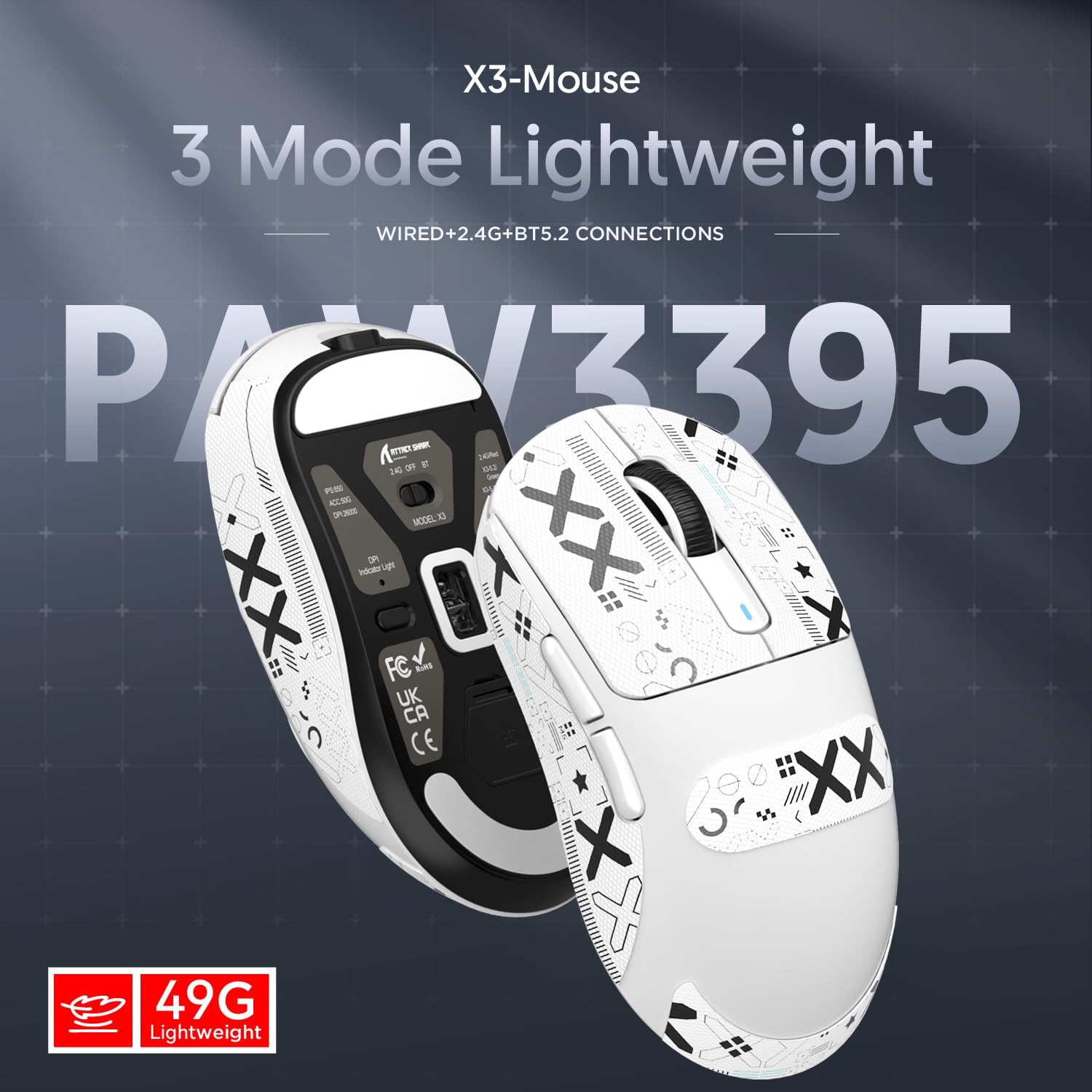 ATTACK SHARK X3 Kablosuz Oyuncu Mouse PAW3395 Superlight