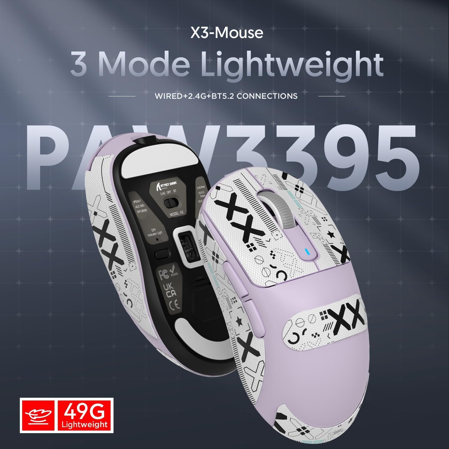 ATTACK SHARK X3 Kablosuz Oyuncu Mouse PAW3395 Superlight