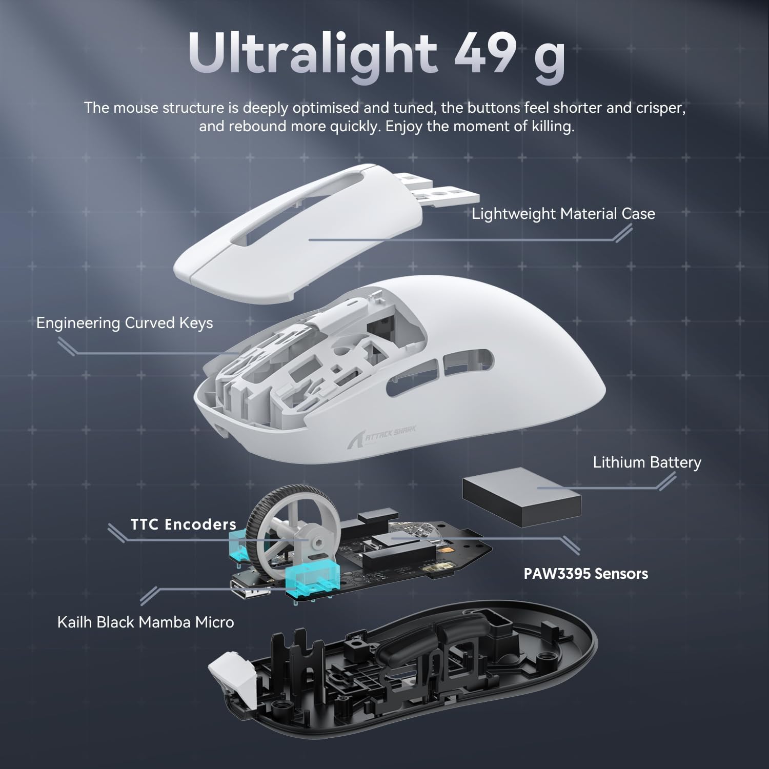 ATTACK SHARK X3 Kablosuz Oyuncu Mouse PAW3395 Superlight