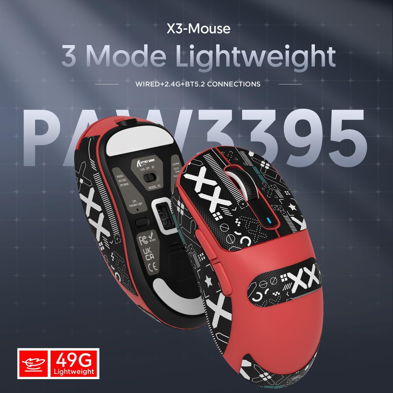 ATTACK SHARK X3 Kablosuz Oyuncu Mouse PAW3395 Superlight