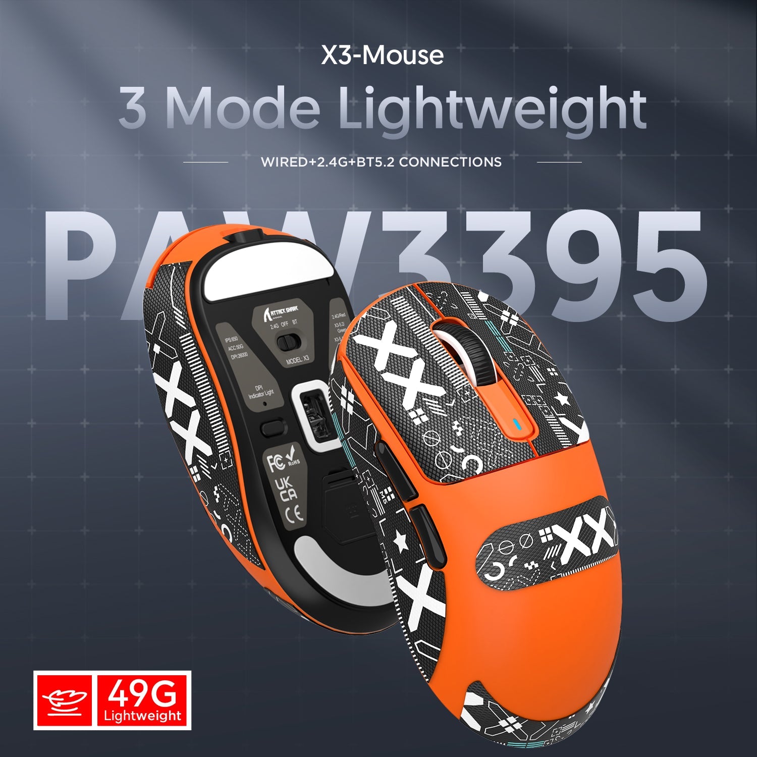 ATTACK SHARK X3 Kablosuz Oyuncu Mouse PAW3395 Superlight