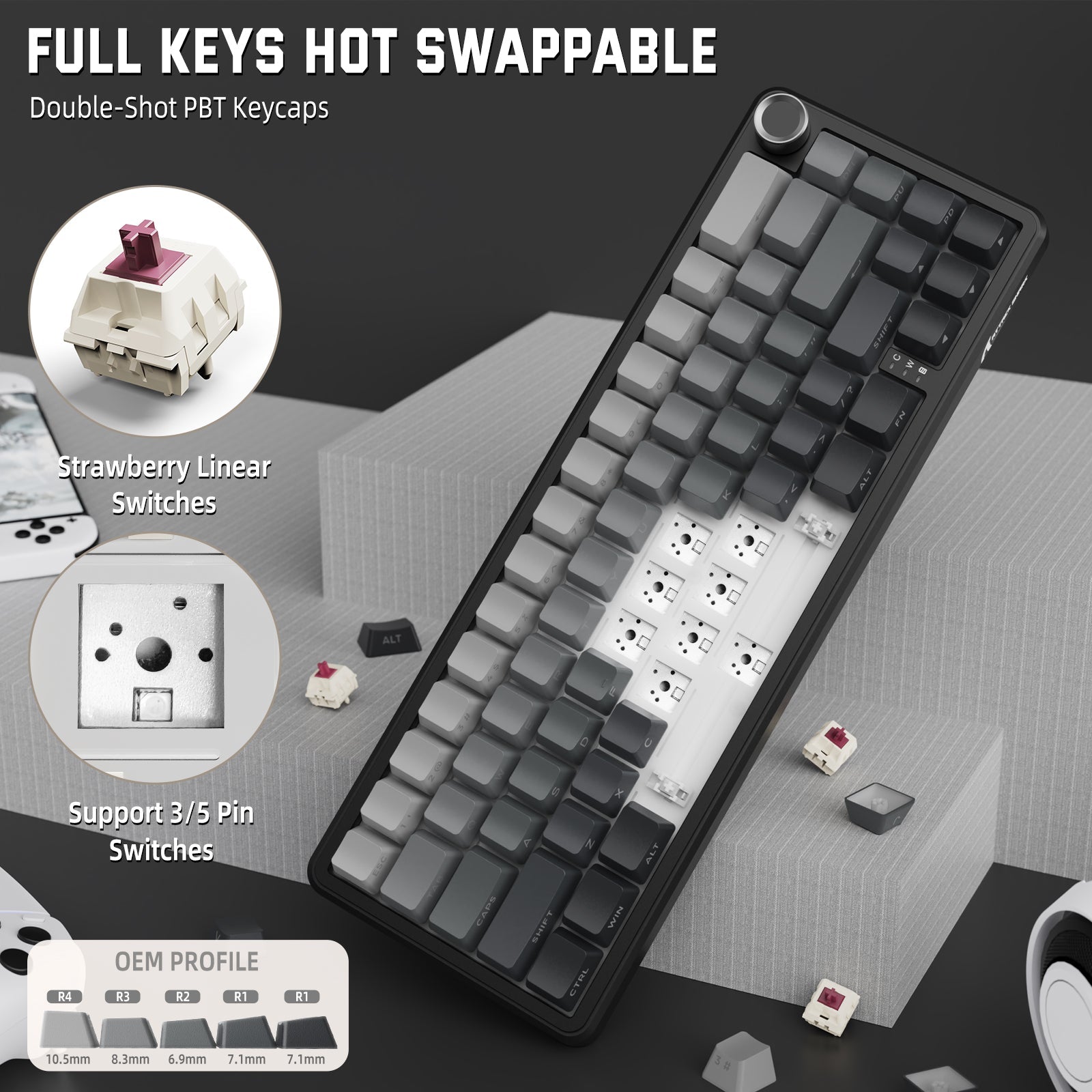 ATTACK SHARK X66 Wireless Mekanik Klavye with Side Printed PBT Tuş Takımı