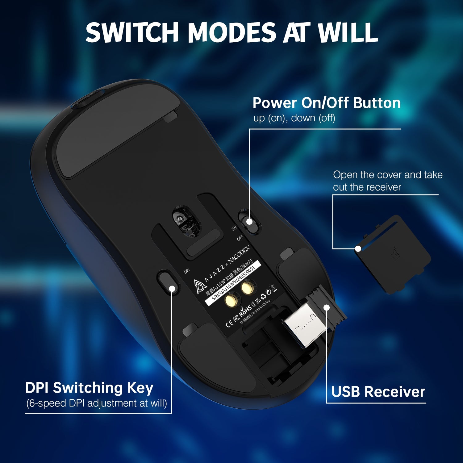 ATTACK SHARK x AJ159P Tri-mode Oyuncu Mouse Şarj Ünitesi İle