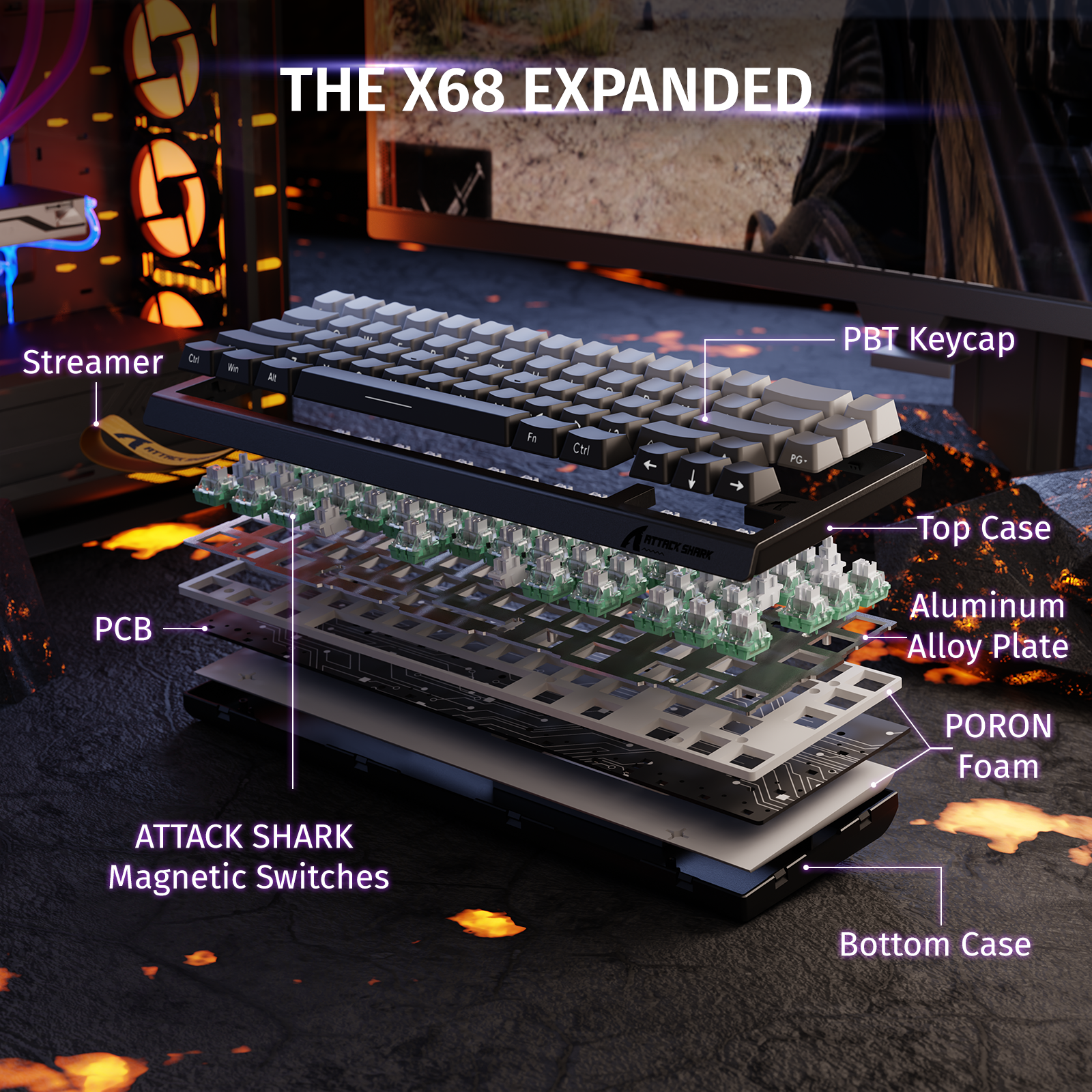 ATTACK SHARK X68 HE Rapid Trigger Klavye Manyetik Switch