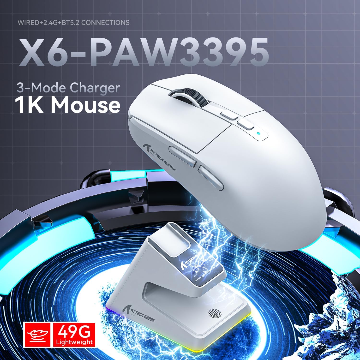 ATTACK SHARK X6 Three Modes Oyuncu Mouse Şarj İstasyonu İle