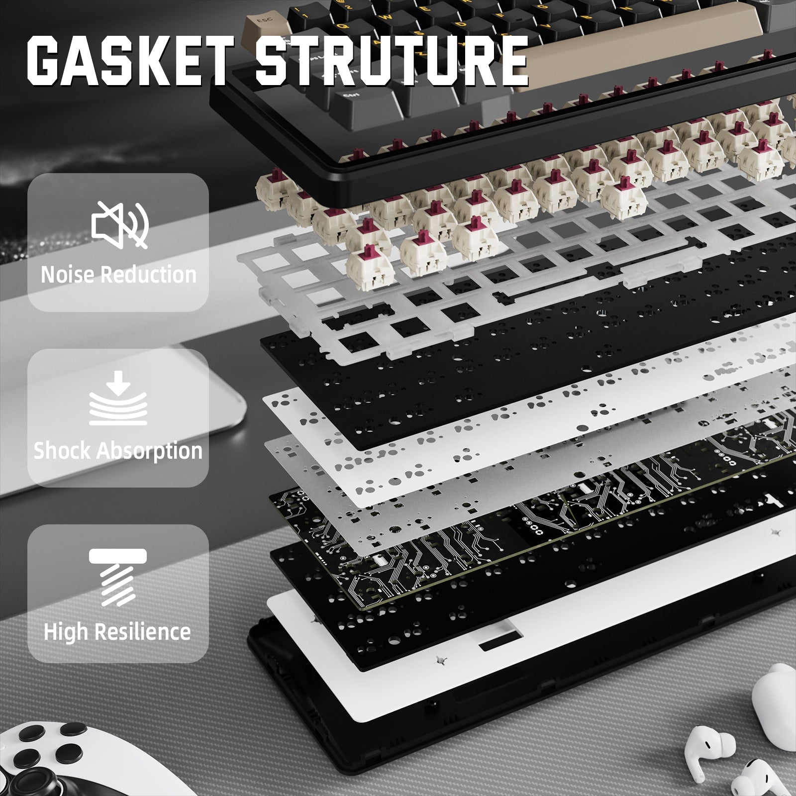 ATTACK SHARK X66 Wireless Mekanik Klavye with Side Printed PBT Tuş Takımı