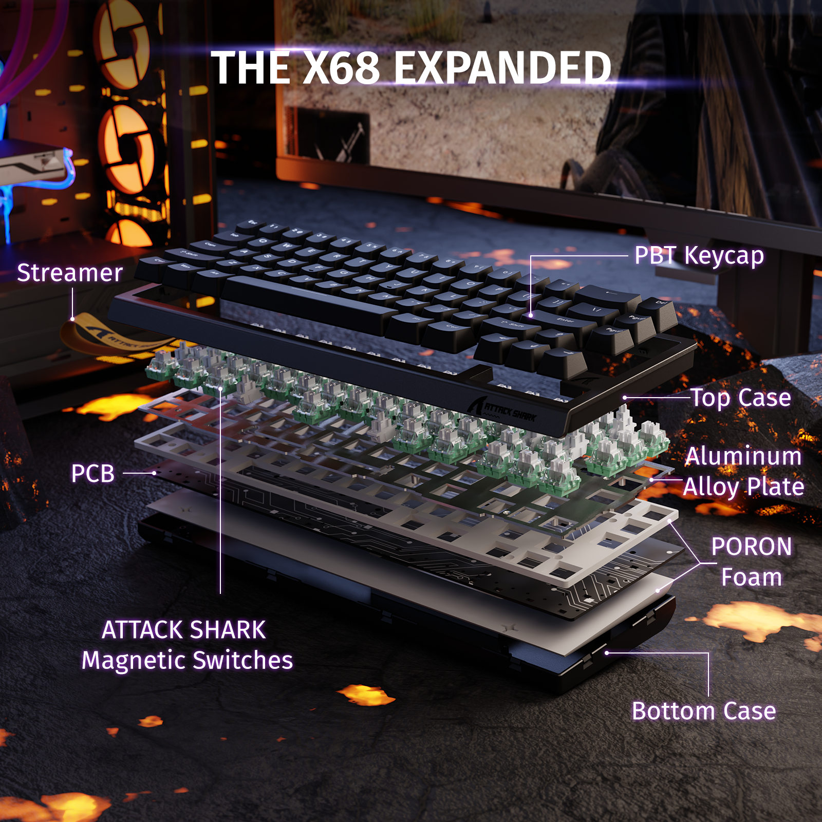 ATTACK SHARK X68 HE Rapid Trigger Klavye Manyetik Switch