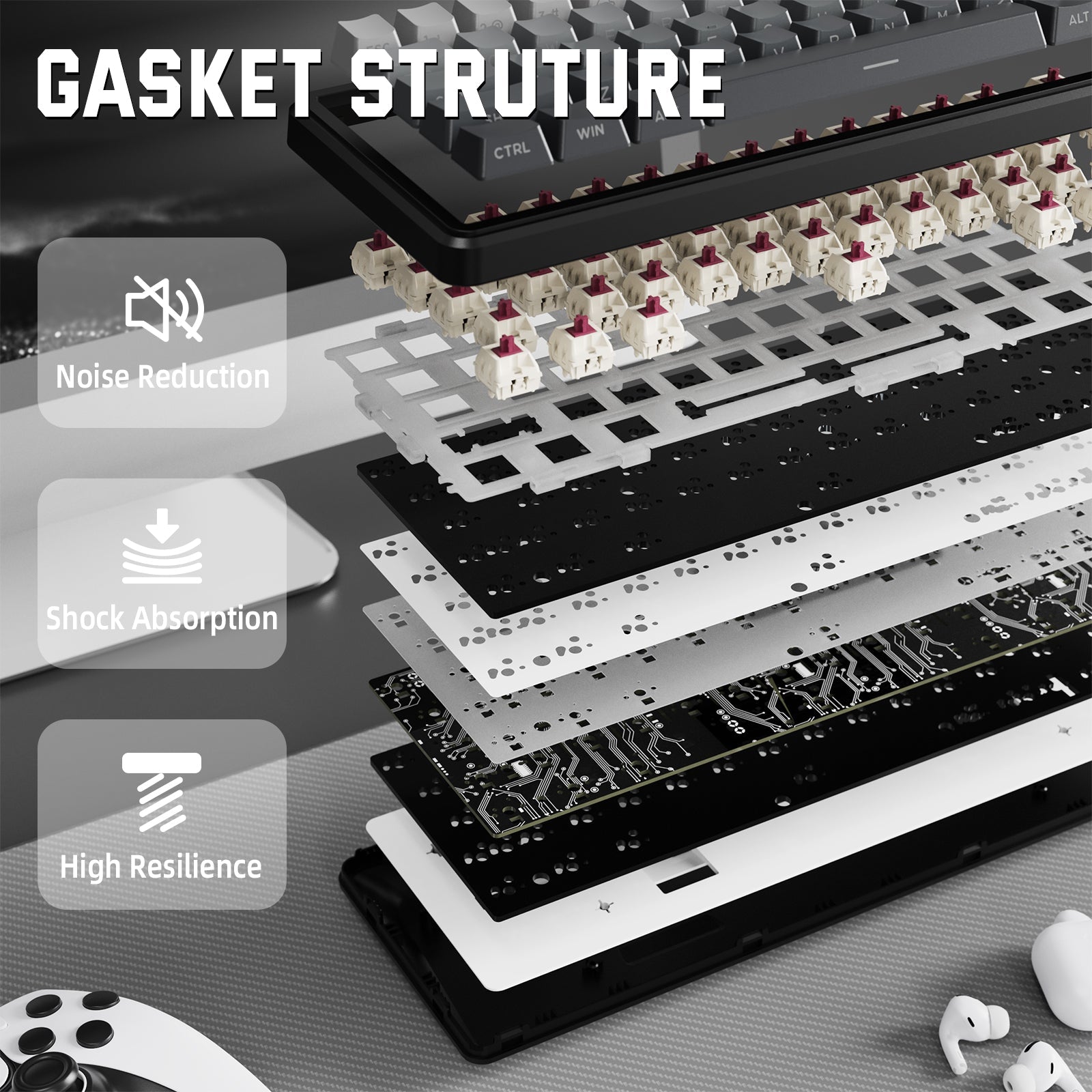 ATTACK SHARK X66 Wireless Mekanik Klavye with Side Printed PBT Tuş Takımı