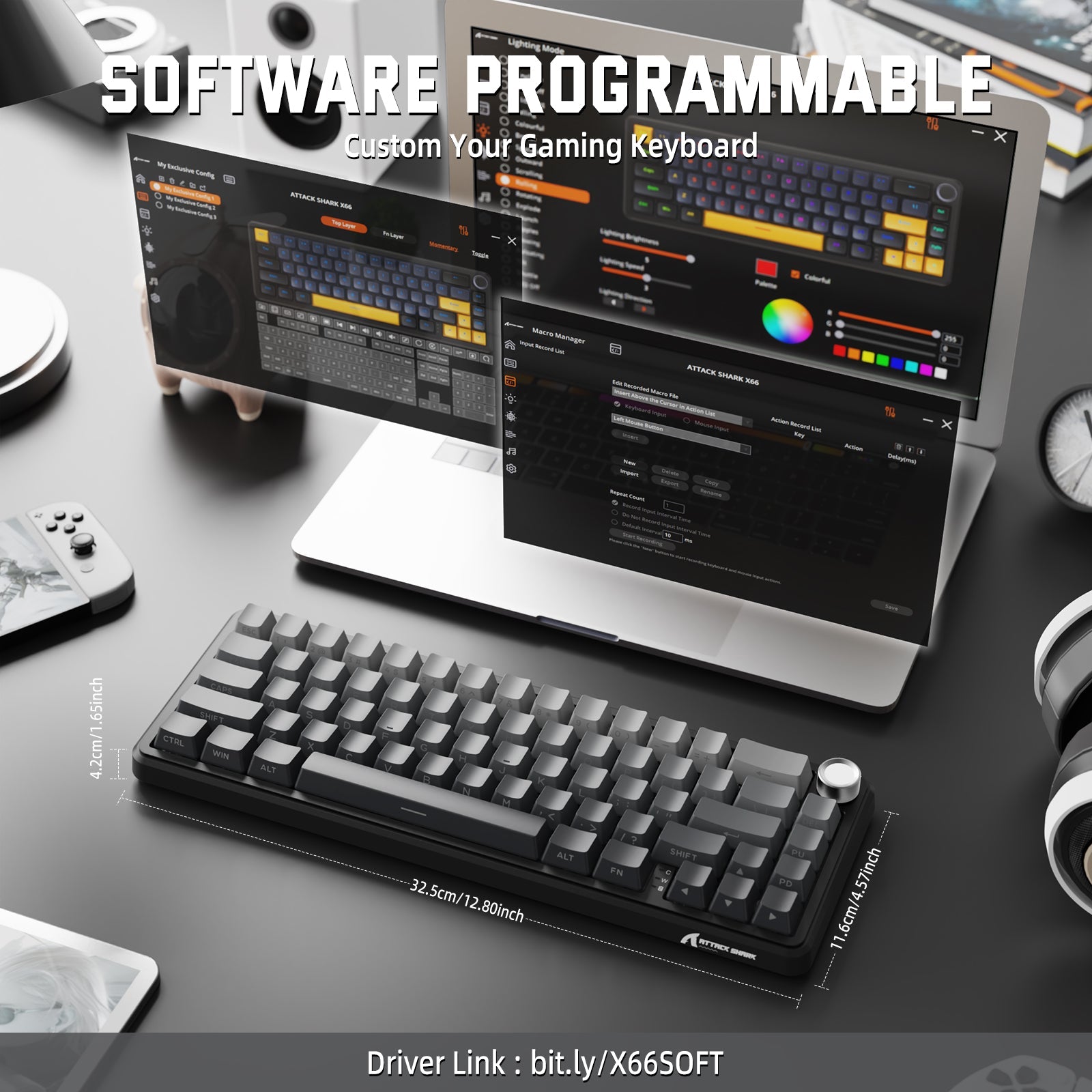 ATTACK SHARK X66 Wireless Mekanik Klavye with Side Printed PBT Tuş Takımı