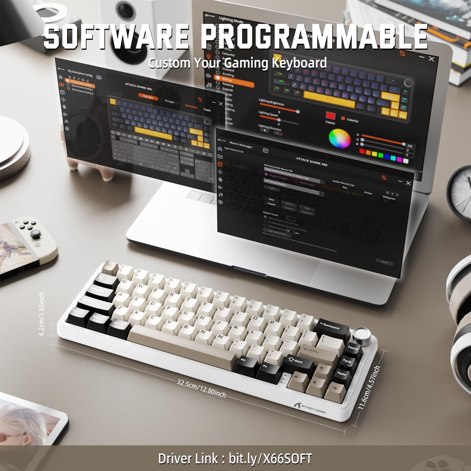 ATTACK SHARK X66 Wireless Mekanik Klavye with Side Printed PBT Tuş Takımı