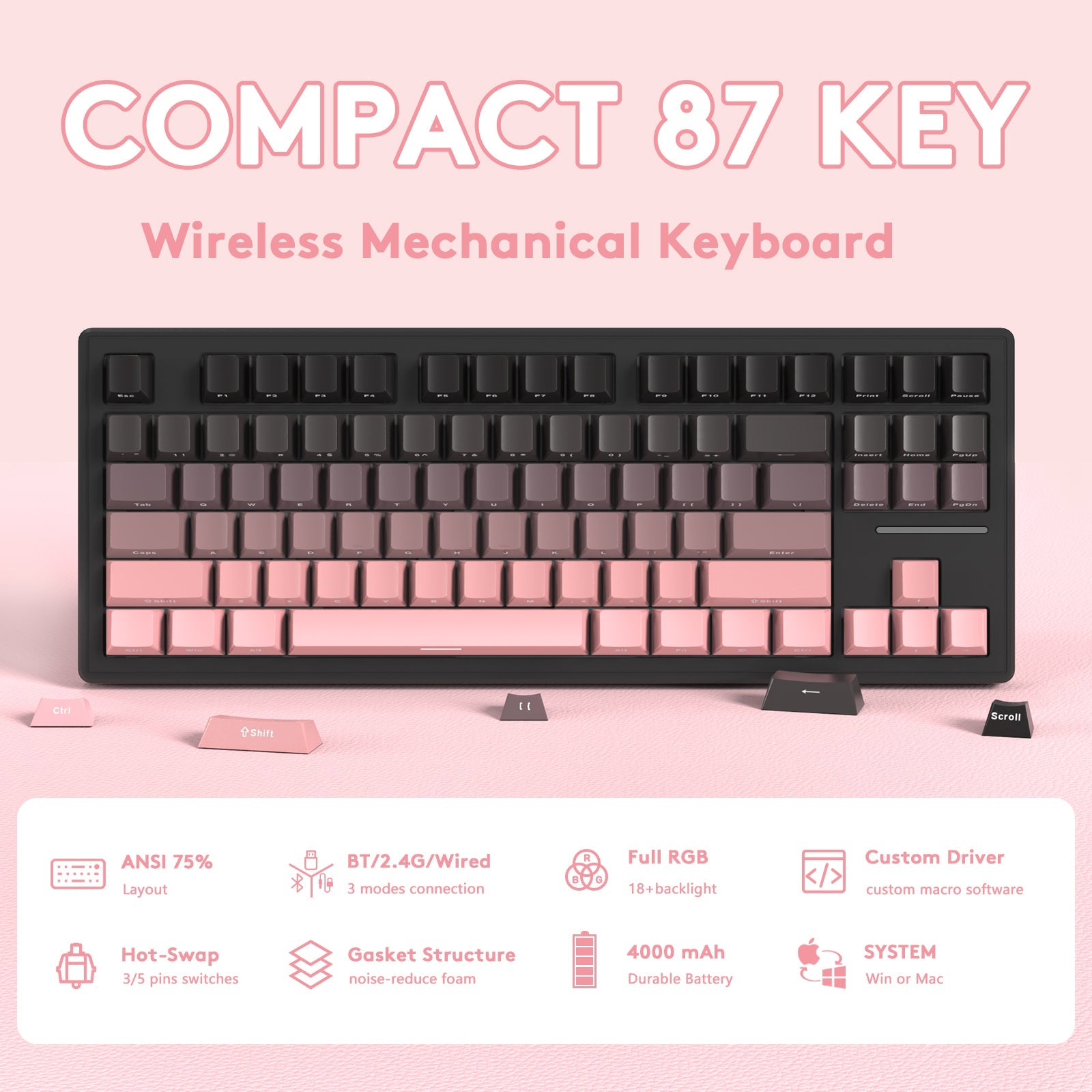 ATTACK SHARK M87 Wireless Mekanik Klavye