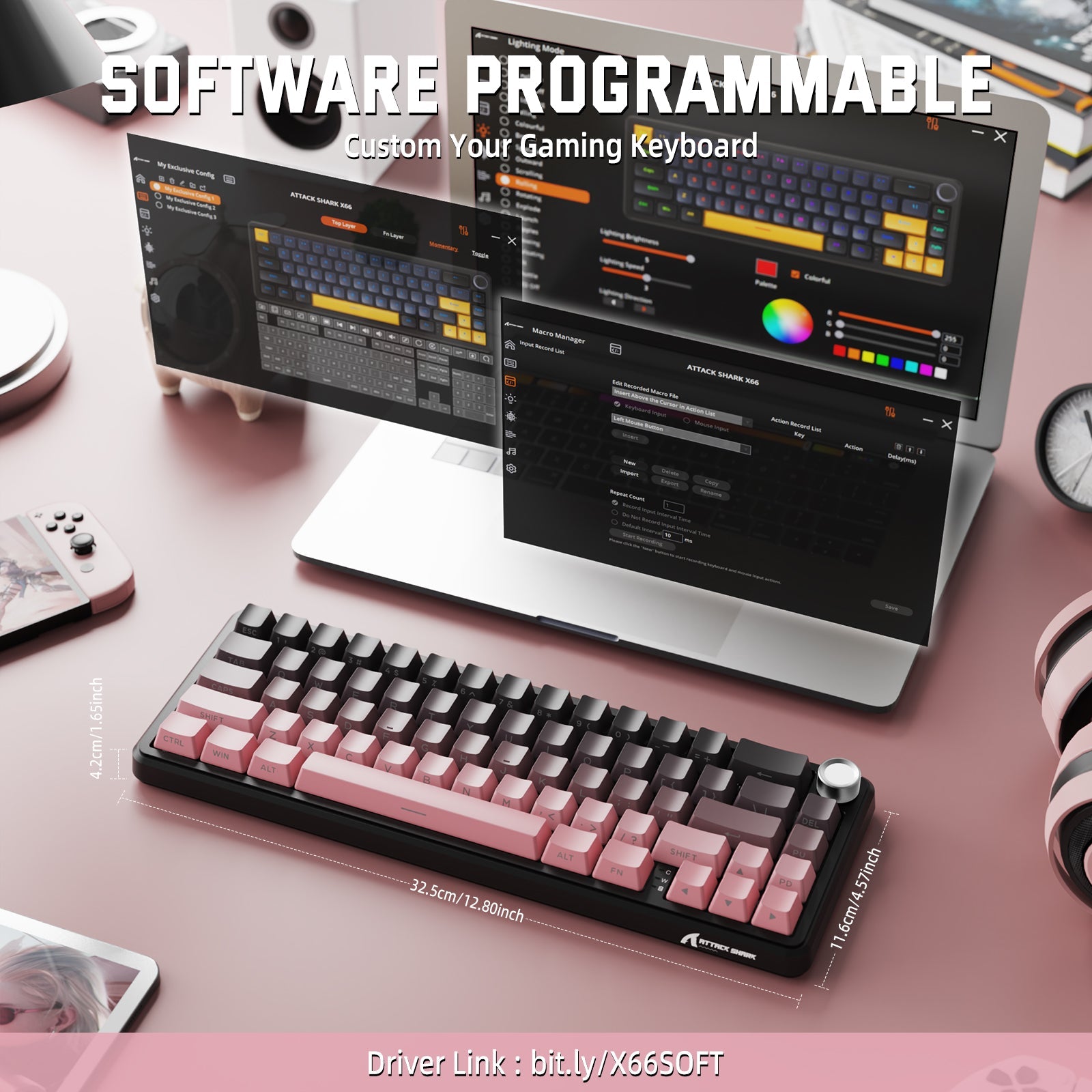 ATTACK SHARK X66 Wireless Mekanik Klavye with Side Printed PBT Tuş Takımı