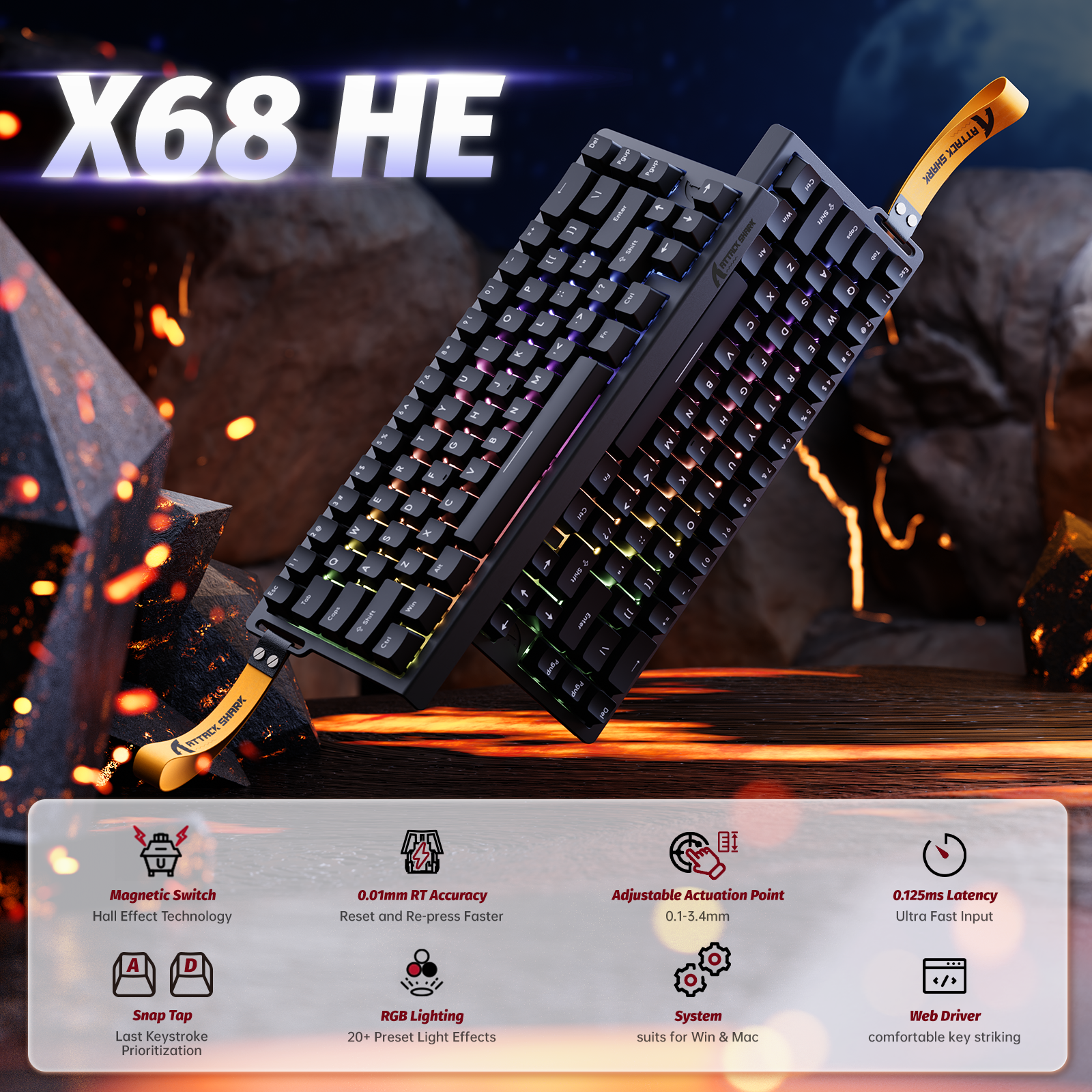 ATTACK SHARK X68 HE Rapid Trigger Klavye Manyetik Switch